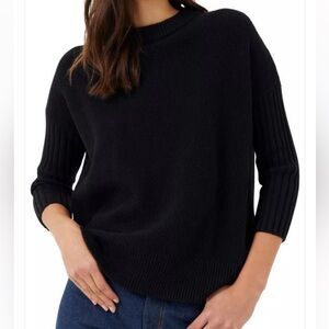 French Connection Lilly Mozart Black Crew Neck Textured 3/4 Sleeve Sweater